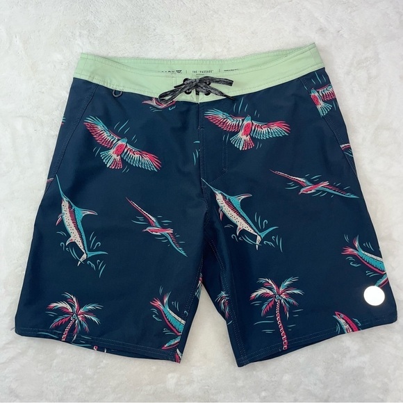 Roark Revival Passage Mariner 18” Boardshorts - Navy Sz 31 Drawstring 9” Inseam - Picture 1 of 12